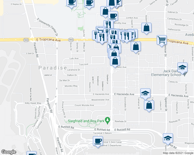 map of restaurants, bars, coffee shops, grocery stores, and more near 5155 Gray Lane in Las Vegas