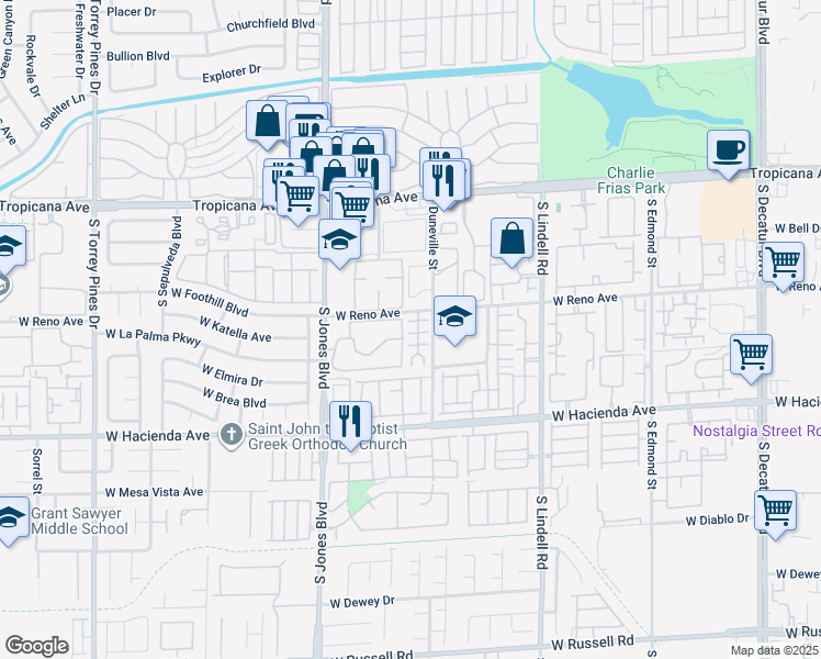 map of restaurants, bars, coffee shops, grocery stores, and more near 5124 Heddell Court in Las Vegas