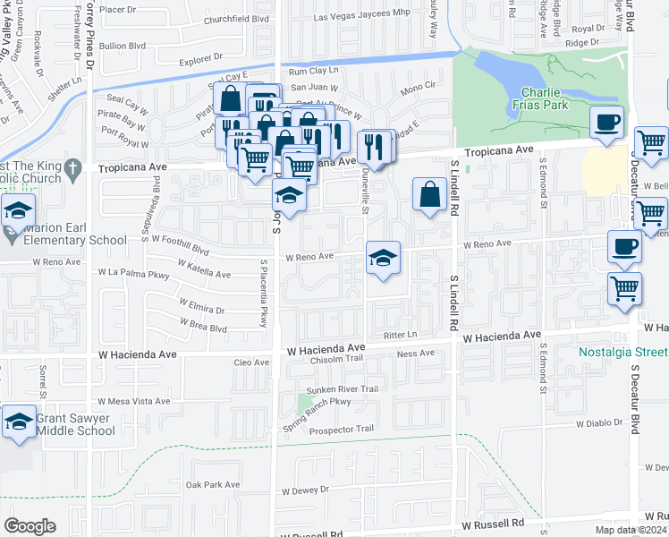 map of restaurants, bars, coffee shops, grocery stores, and more near 5146 South Jones Boulevard in Las Vegas