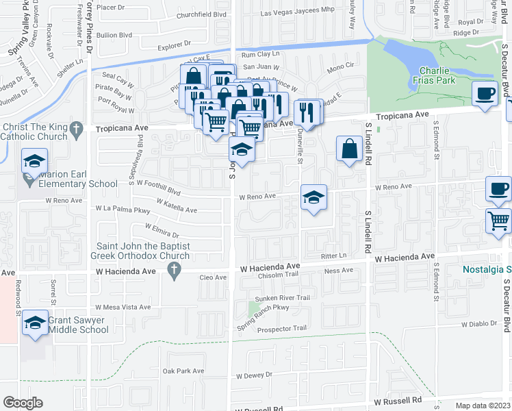 map of restaurants, bars, coffee shops, grocery stores, and more near 5162 South Jones Boulevard in Las Vegas