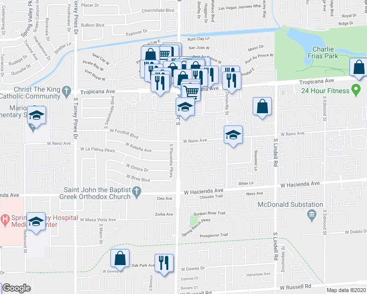 map of restaurants, bars, coffee shops, grocery stores, and more near 5162 South Jones Boulevard in Las Vegas