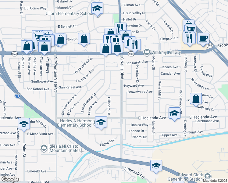 map of restaurants, bars, coffee shops, grocery stores, and more near 4963 Becky Place in Las Vegas