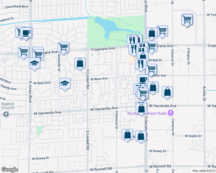 map of restaurants, bars, coffee shops, grocery stores, and more near 5155 Briar Patch Way in Las Vegas