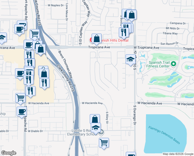 map of restaurants, bars, coffee shops, grocery stores, and more near 5114 Scenic Ridge Drive in Las Vegas