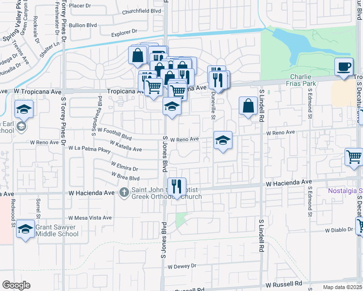 map of restaurants, bars, coffee shops, grocery stores, and more near 5162 South Jones Boulevard in Las Vegas