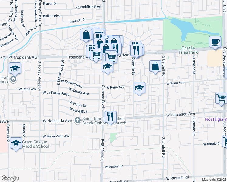 map of restaurants, bars, coffee shops, grocery stores, and more near 5162 South Jones Boulevard in Las Vegas