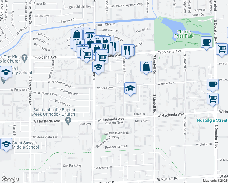 map of restaurants, bars, coffee shops, grocery stores, and more near 5142 South Jones Boulevard in Las Vegas