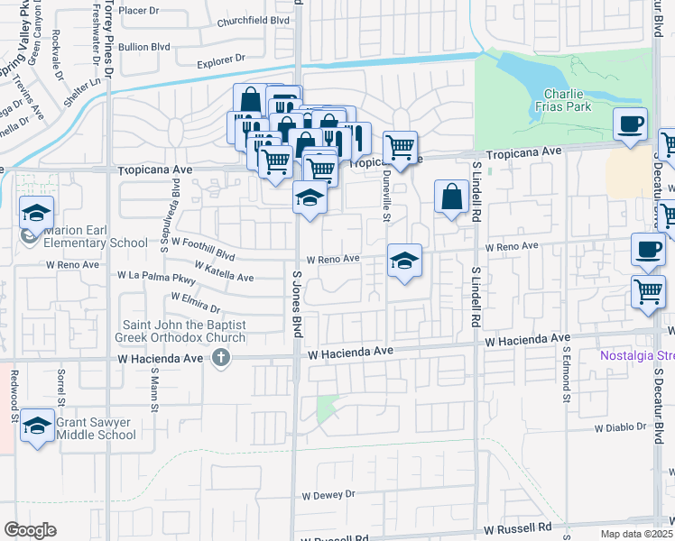 map of restaurants, bars, coffee shops, grocery stores, and more near 5154 South Jones Boulevard in Las Vegas