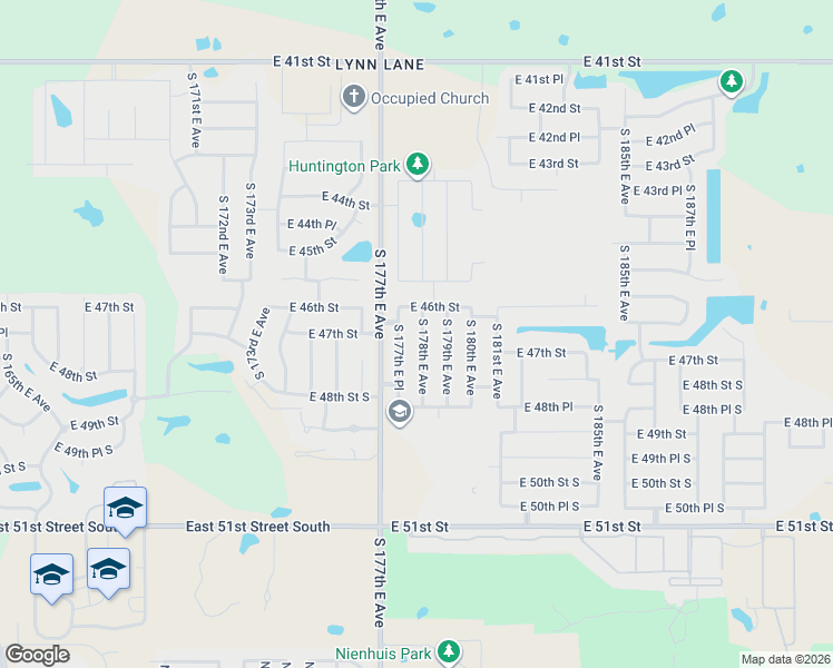 map of restaurants, bars, coffee shops, grocery stores, and more near 4620 South 178th East Avenue in Tulsa