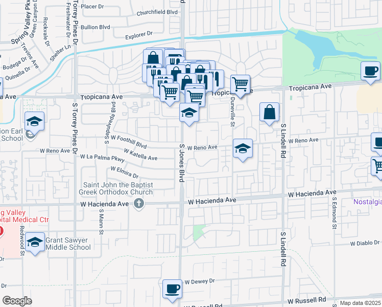 map of restaurants, bars, coffee shops, grocery stores, and more near 5170 South Jones Boulevard in Las Vegas
