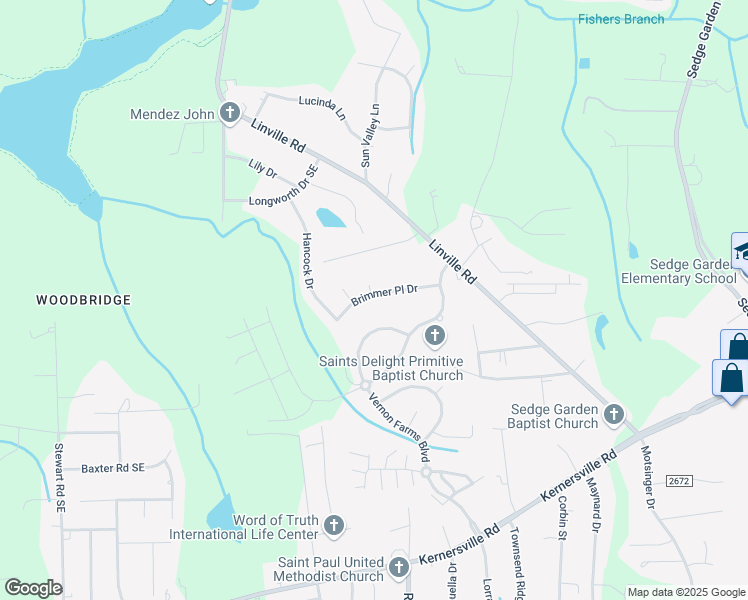 map of restaurants, bars, coffee shops, grocery stores, and more near 4542 Brimmer Place Drive in Kernersville