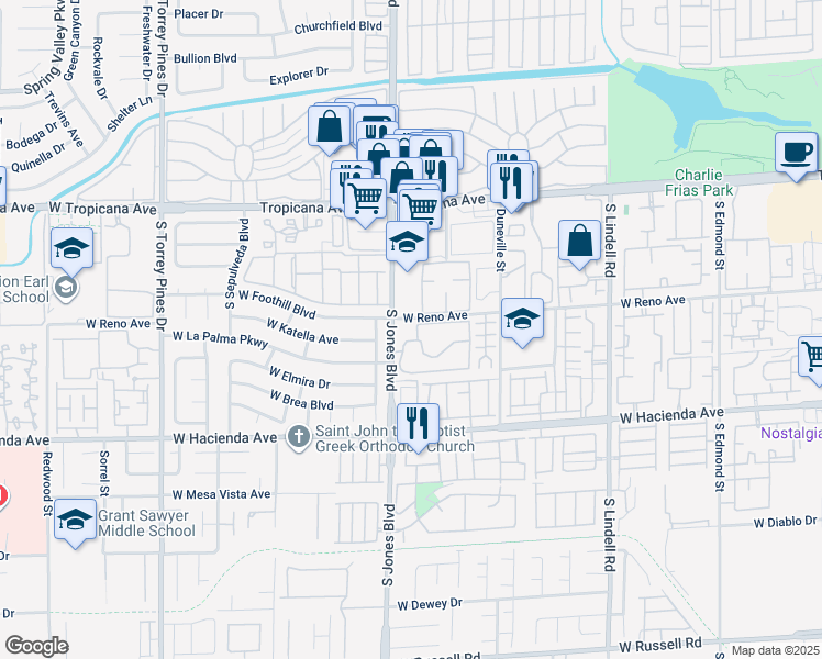 map of restaurants, bars, coffee shops, grocery stores, and more near 5170 South Jones Boulevard in Las Vegas