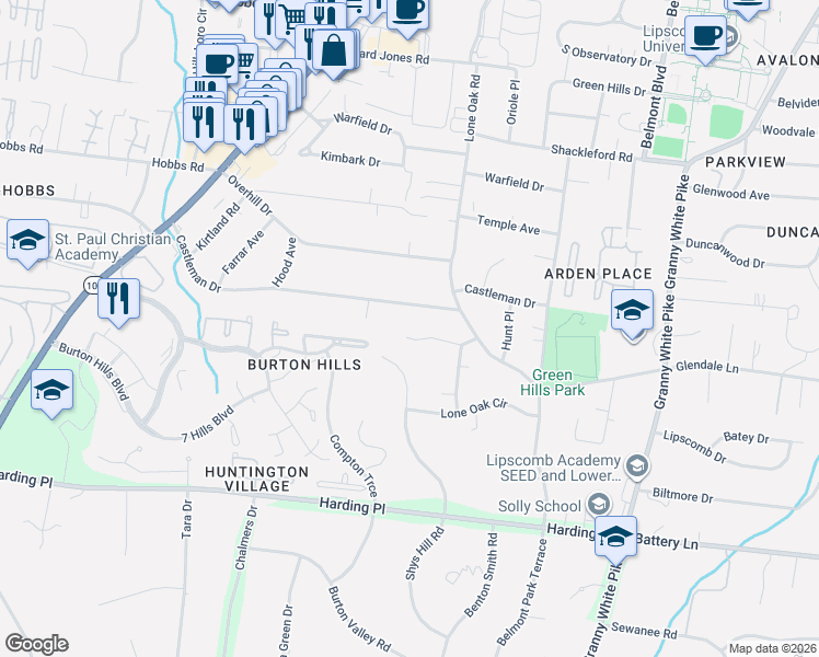map of restaurants, bars, coffee shops, grocery stores, and more near 1914 Randolph Place in Nashville