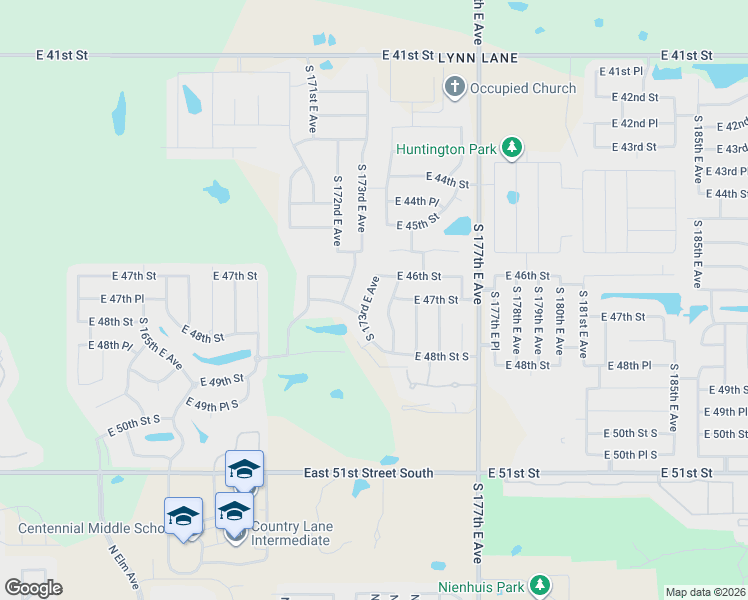 map of restaurants, bars, coffee shops, grocery stores, and more near 4617 South 173rd East Avenue in Tulsa
