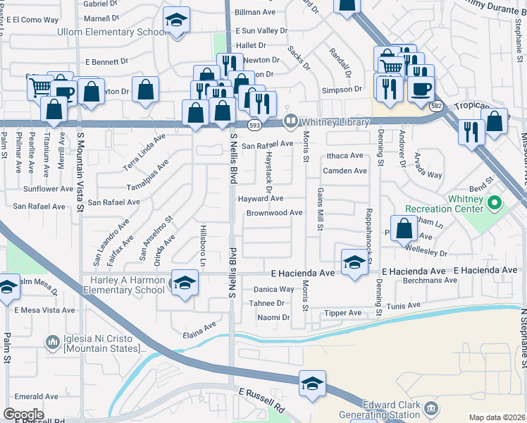 map of restaurants, bars, coffee shops, grocery stores, and more near 5088 Brownwood Avenue in Las Vegas
