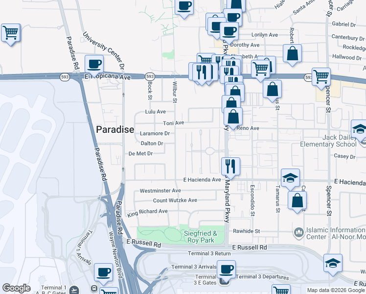 map of restaurants, bars, coffee shops, grocery stores, and more near 5171 Reeder Circle in Las Vegas