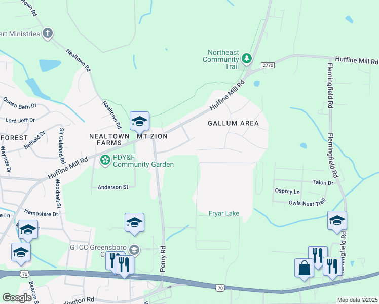 map of restaurants, bars, coffee shops, grocery stores, and more near 1722 Lynn Road in Greensboro