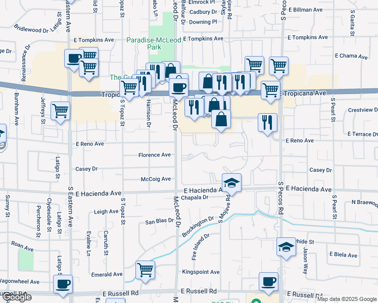 map of restaurants, bars, coffee shops, grocery stores, and more near 3038 Casey Drive in Las Vegas