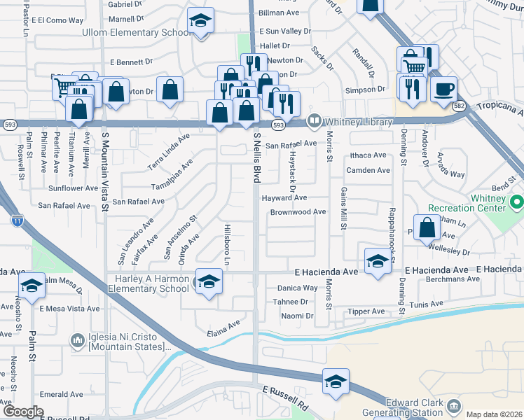 map of restaurants, bars, coffee shops, grocery stores, and more near 5115 Timberwood St in Las Vegas