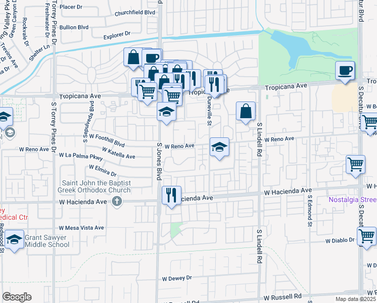 map of restaurants, bars, coffee shops, grocery stores, and more near 5146 South Jones Boulevard in Las Vegas