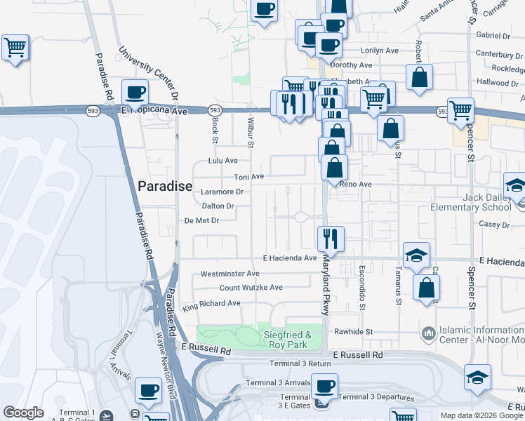 map of restaurants, bars, coffee shops, grocery stores, and more near 5155 Gray Lane in Las Vegas