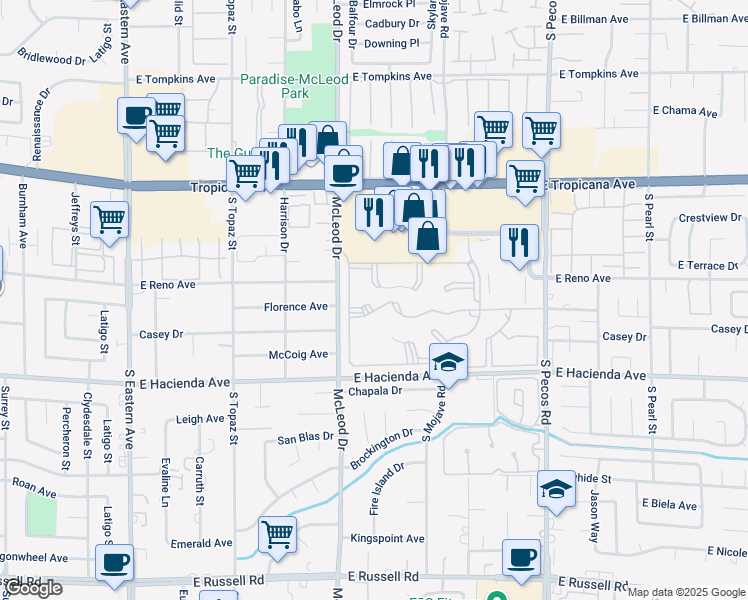 map of restaurants, bars, coffee shops, grocery stores, and more near 3044 Casey Drive in Las Vegas