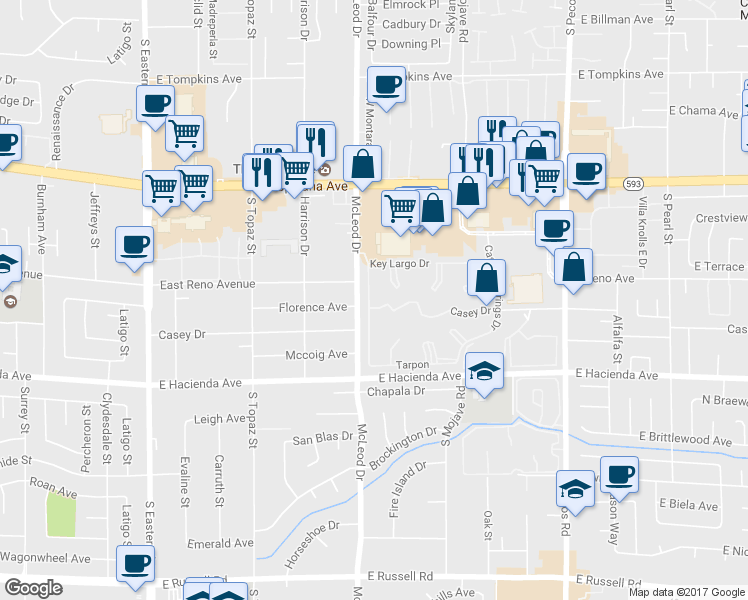map of restaurants, bars, coffee shops, grocery stores, and more near 3044 Casey Drive in Las Vegas