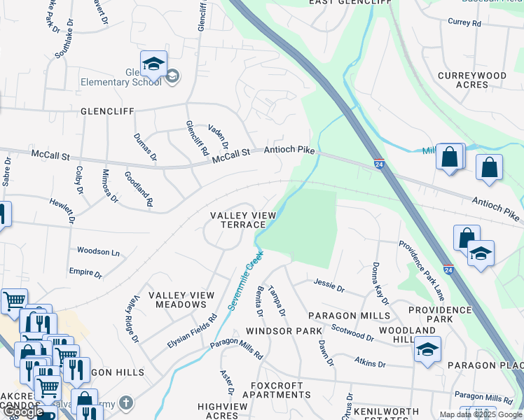 map of restaurants, bars, coffee shops, grocery stores, and more near 710 seven Mile Court in Nashville