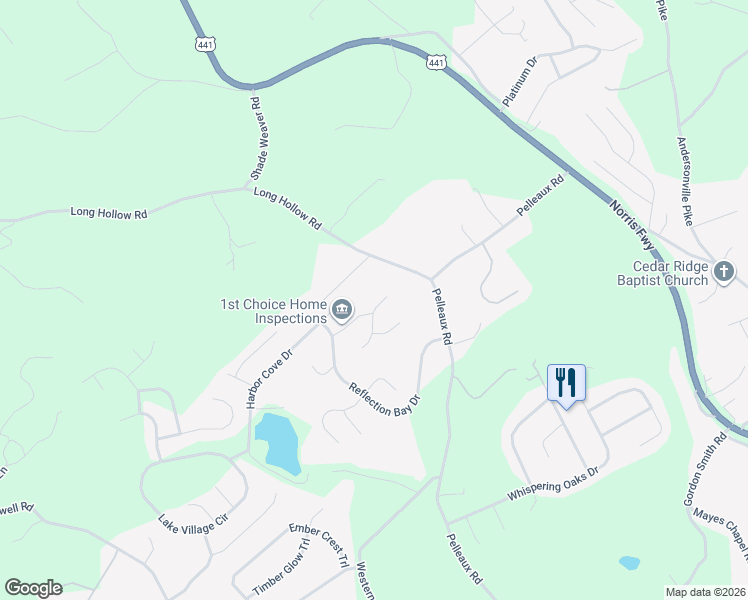 map of restaurants, bars, coffee shops, grocery stores, and more near 3005 Cambridge Shores Lane in Knoxville