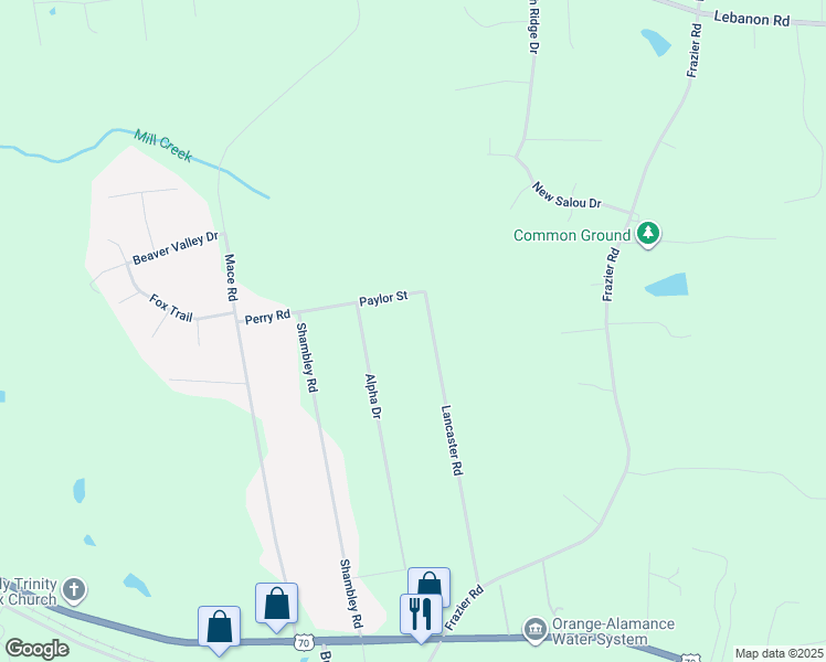 map of restaurants, bars, coffee shops, grocery stores, and more near 612 Lancaster Road in Mebane