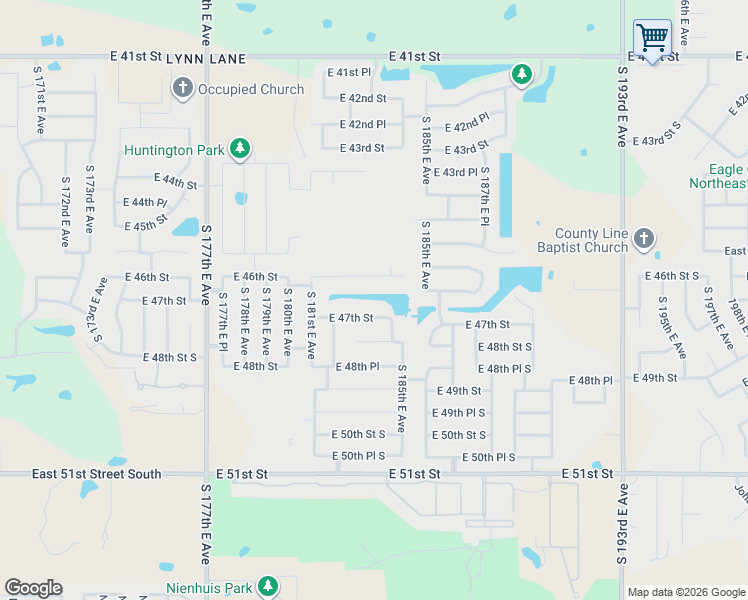 map of restaurants, bars, coffee shops, grocery stores, and more near 4621 South 181st East Avenue in Tulsa