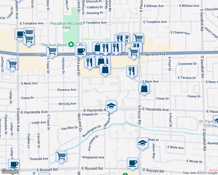 map of restaurants, bars, coffee shops, grocery stores, and more near 5121 Key Largo Drive in Las Vegas