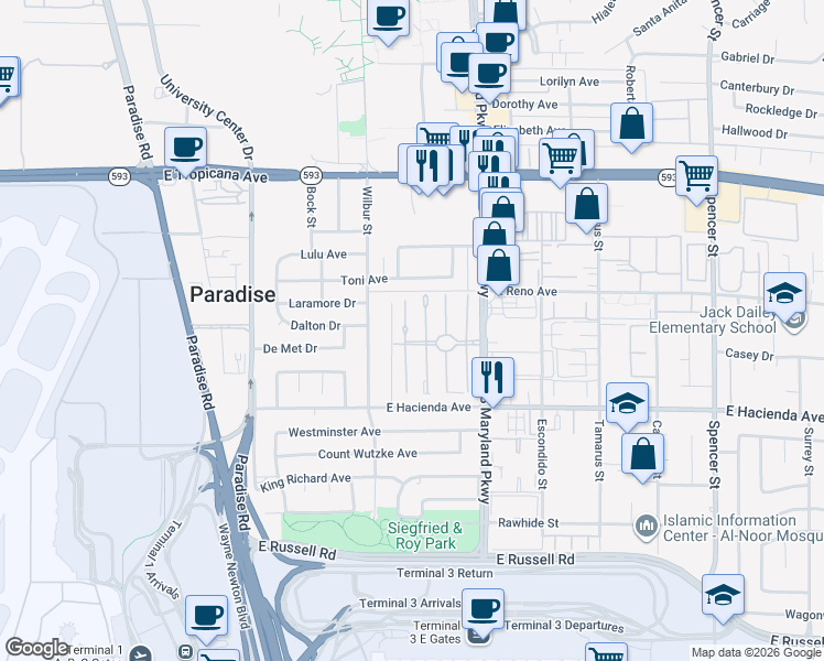 map of restaurants, bars, coffee shops, grocery stores, and more near 5155 Gray Lane in Las Vegas