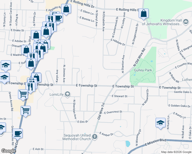map of restaurants, bars, coffee shops, grocery stores, and more near 2445 North Common Drive in Fayetteville