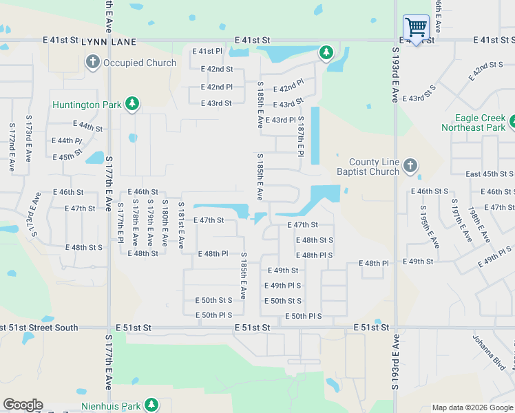 map of restaurants, bars, coffee shops, grocery stores, and more near 18502 East 46th Place South in Tulsa