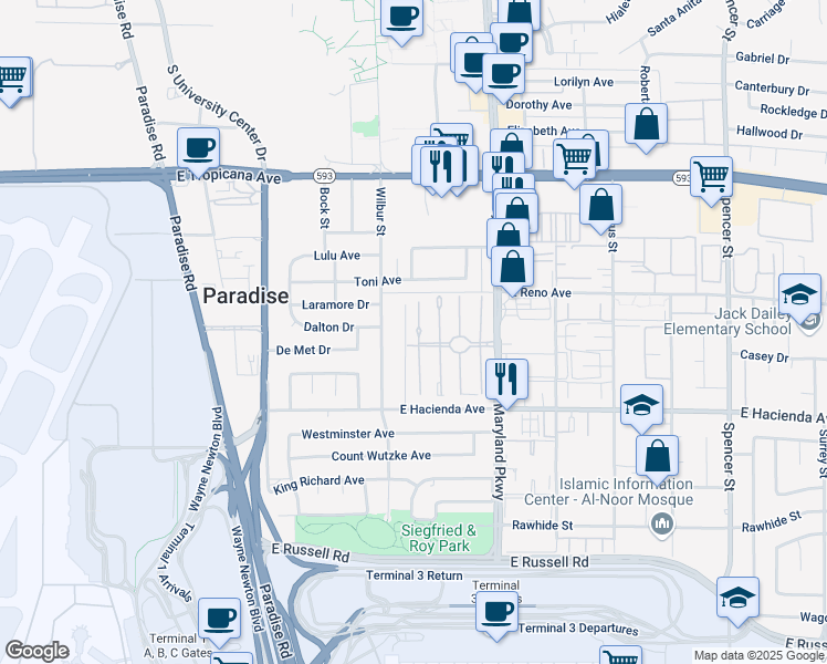 map of restaurants, bars, coffee shops, grocery stores, and more near 5155 Gray Lane in Las Vegas