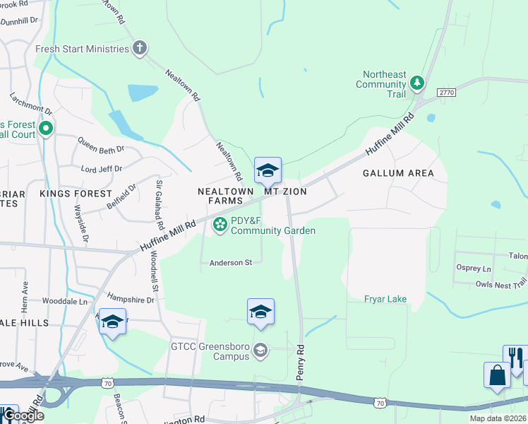 map of restaurants, bars, coffee shops, grocery stores, and more near 526 Balboa Street in Greensboro