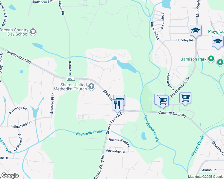map of restaurants, bars, coffee shops, grocery stores, and more near 125 Sims Drive in Lewisville
