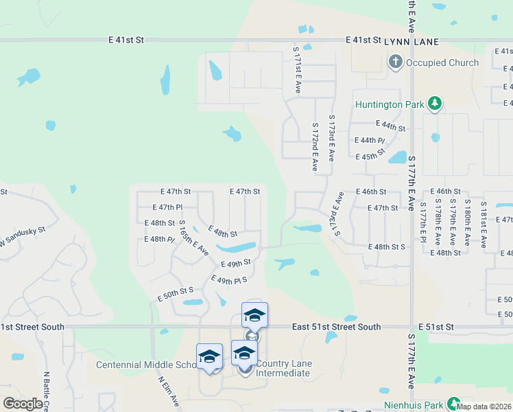 map of restaurants, bars, coffee shops, grocery stores, and more near 4722 South 167th East Place in Tulsa