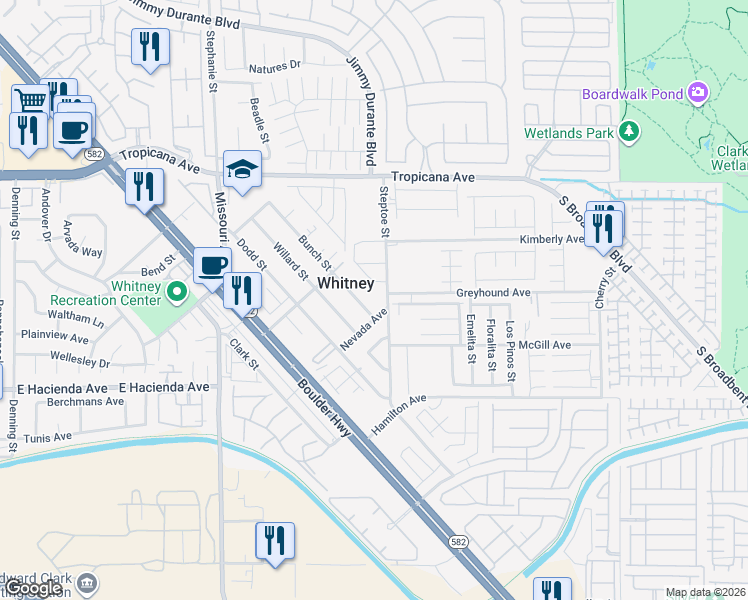 map of restaurants, bars, coffee shops, grocery stores, and more near 5940 Bunch Street in Las Vegas