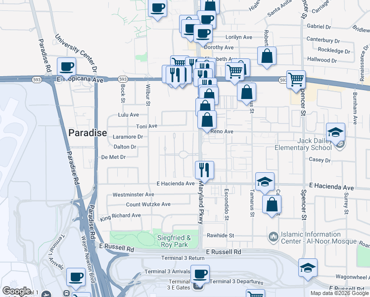 map of restaurants, bars, coffee shops, grocery stores, and more near 5155 Golden Lane in Las Vegas