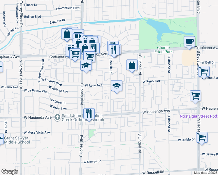 map of restaurants, bars, coffee shops, grocery stores, and more near 5124 Heddell Court in Las Vegas