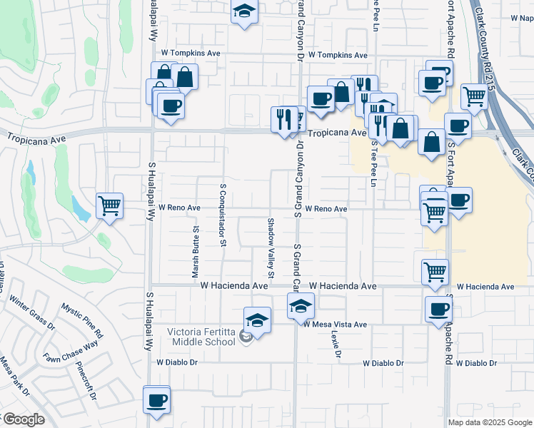 map of restaurants, bars, coffee shops, grocery stores, and more near 5128 Shadow Valley Street in Las Vegas