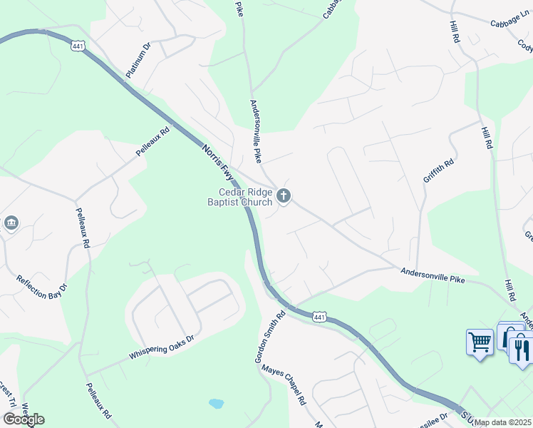 map of restaurants, bars, coffee shops, grocery stores, and more near 3905 White Cedar Way in Knoxville