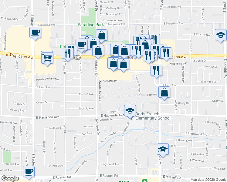 map of restaurants, bars, coffee shops, grocery stores, and more near 3060 Casey Drive in Las Vegas