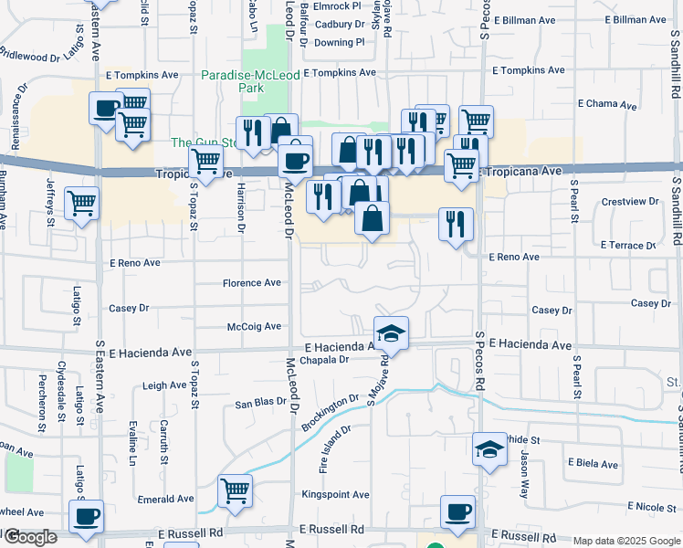 map of restaurants, bars, coffee shops, grocery stores, and more near 3060 Casey Drive in Las Vegas