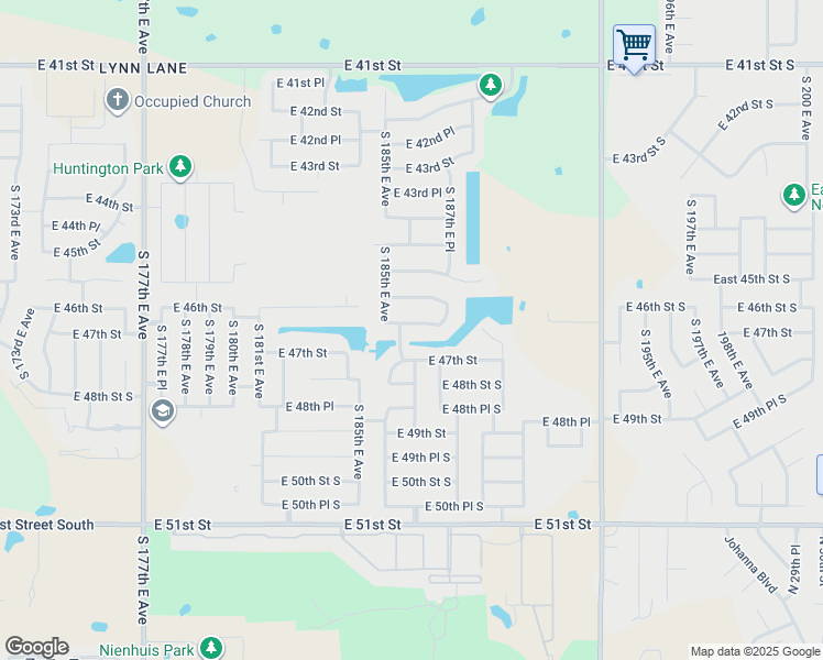 map of restaurants, bars, coffee shops, grocery stores, and more near 18606 East 46th Place South in Tulsa