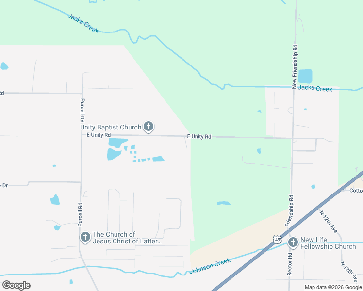map of restaurants, bars, coffee shops, grocery stores, and more near 100 East Unity Road in Paragould