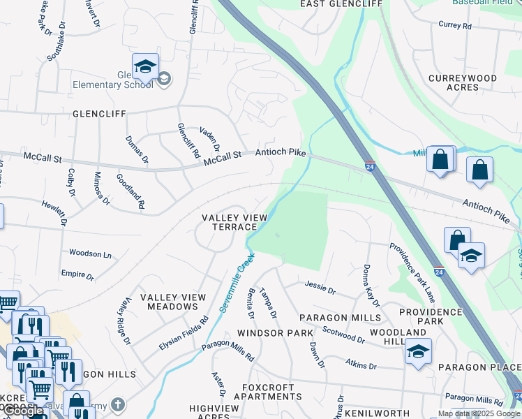 map of restaurants, bars, coffee shops, grocery stores, and more near 710 seven Mile Court in Nashville