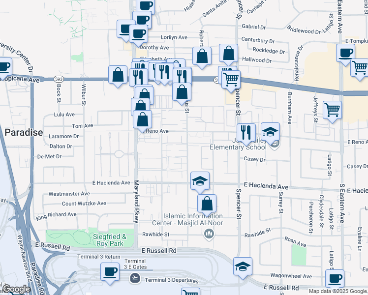 map of restaurants, bars, coffee shops, grocery stores, and more near 1498 Tamareno Circle in Las Vegas